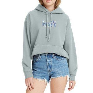 NWT LEVI'S SPARKLE WATER BLUE LOGO LONG SLEEVE HOODIE (L)